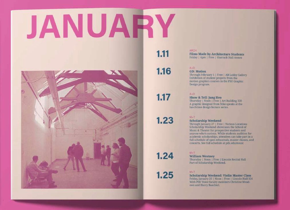Interior spread emphasizing event dates for fast navigation