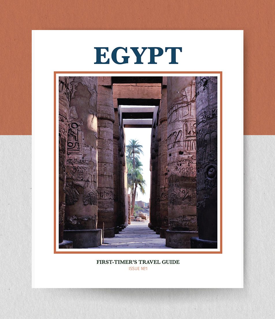 Egypt Travel Guide magazine cover featuring warm-toned photography of Egyptian landmarks